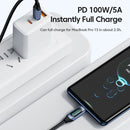 Câble USB-C 100W 3,9 pieds USB C vers USB C 5 A Charge Rapide Nylon Tressé Affichage LED Pour Samsung Xiaomi Huawei Accessoire de Téléphone