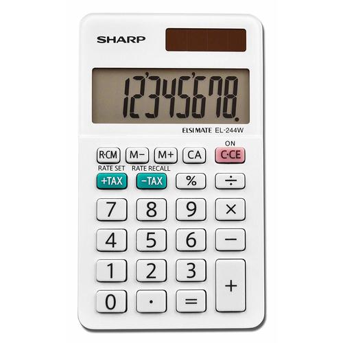 Sharp® EL-244W Pocket Calculator, 8-Digit Display, Dual Powered