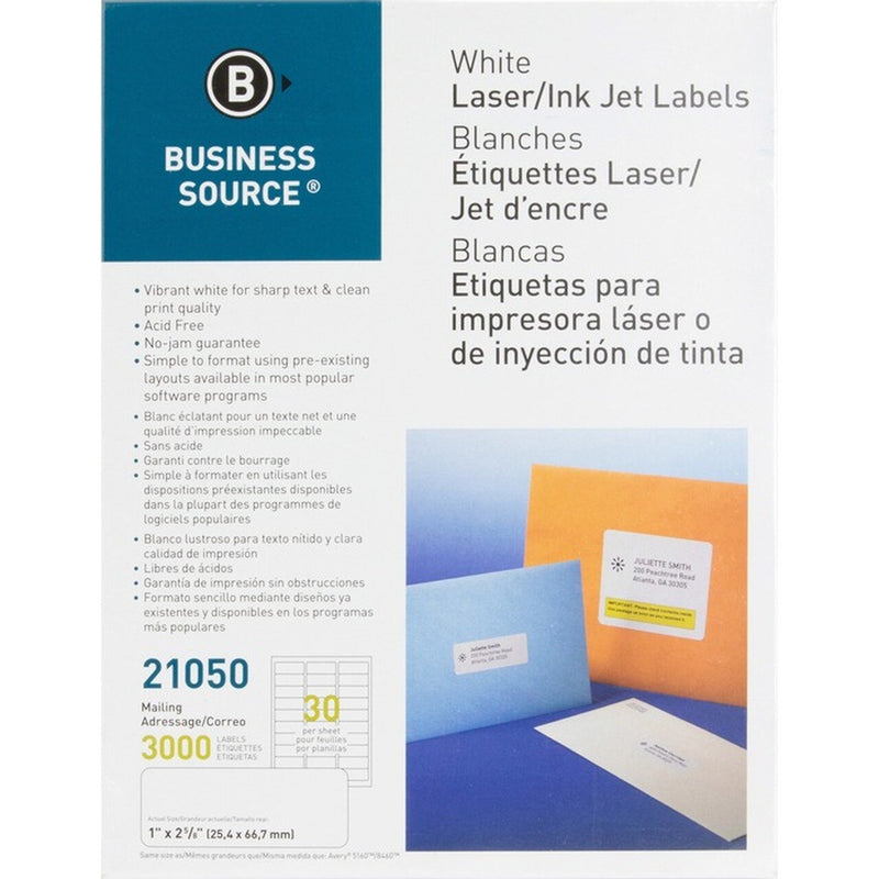 Étiquettes d'adresse de qualité supérieure blanc brillant Business Source - 3000 / paquet (BSN21050) - S.O.S Cartouches inc.