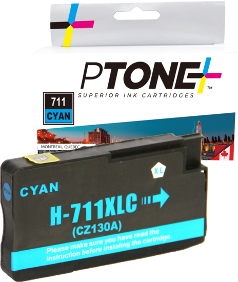 Ptone® – Cartouche d'encre 711 cyan rendement élevé (CZ130A) – Qualité Supérieur. - S.O.S Cartouches inc.