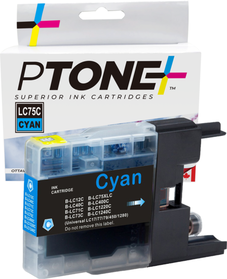 Ptone® – Cartouche d'encre LC-75 cyan rendement élevé (LC75C) – Qualité Supérieur. - S.O.S Cartouches inc.