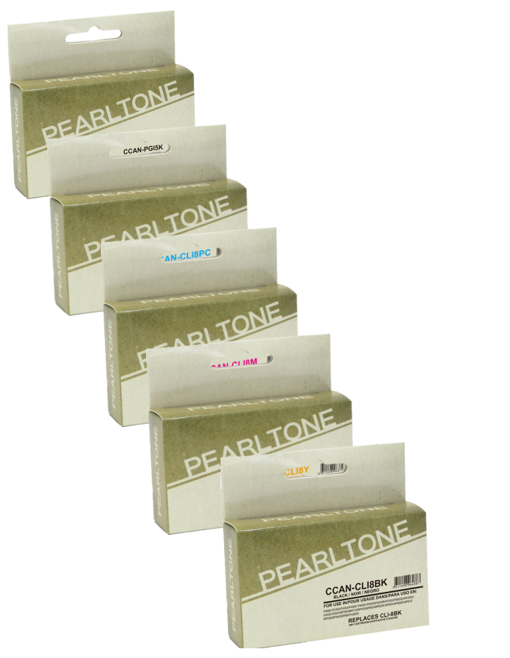 Pearltone® – Cartouche d'encre PGI-5 CLI-8 BK/BK/C/M/Y rendement standard paq.5 (PGI5CL5) – Modèle économique. - S.O.S Cartouches inc.