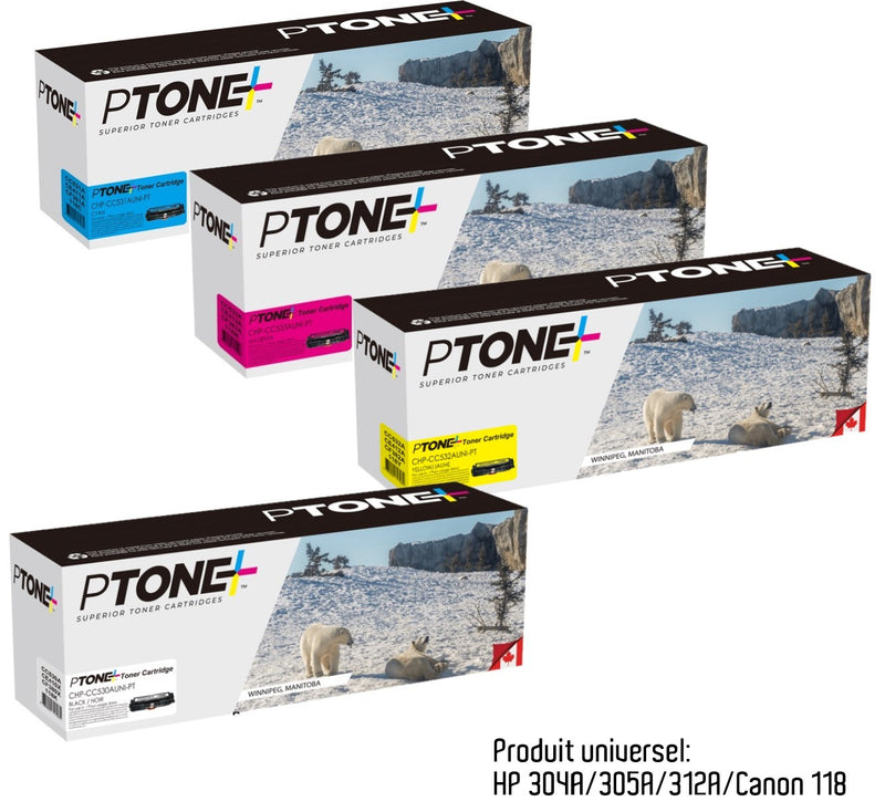 Ptone® – Cartouche toner 304A BK/C/M/Y rendement standard paq.4 (304ACL4) – Qualité Supérieur. - S.O.S Cartouches inc.